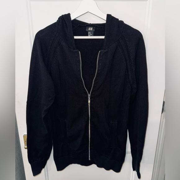 H&M 100% Cotton Elevated Basic Black Knit/Knitted Fitted Hoodie-Hip Length - Picture 2 of 5